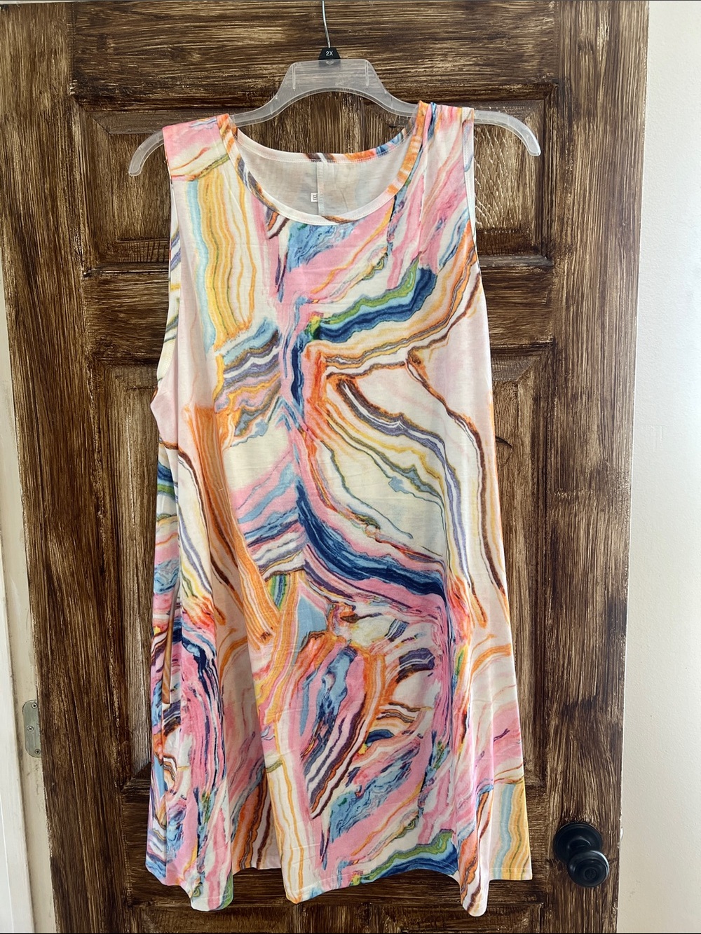 Multicolor Marble-Print Sleeveless Women's Dress
